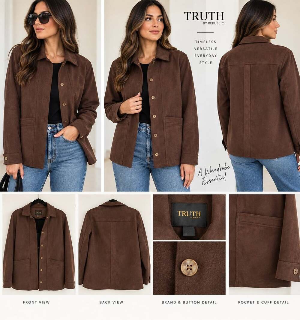 Truth By Republic Brown Suede Button-Front Oversized Blazer